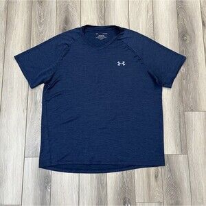 Under Armour Blue Tech Tee Short Sleeve Athletic Shirt Mens Sz XL V-Neck